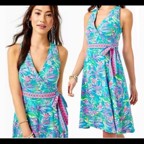 Lilly Pulitzer Dresses & Skirts - Lilly Pulitzer Clancie Knee Length Wrap Dress Keep on Be Leafing Engineered Knit